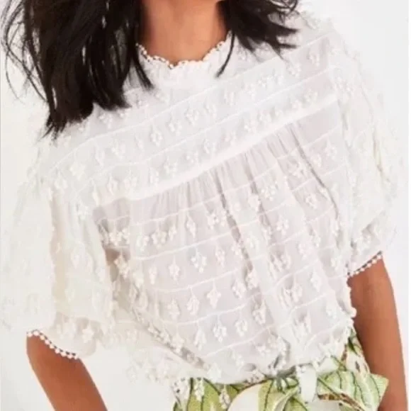FARM Rio Eucalyptus Seed Fringe Detail Blouse XS NWT White Embroidered Boho Top - Picture 13 of 15